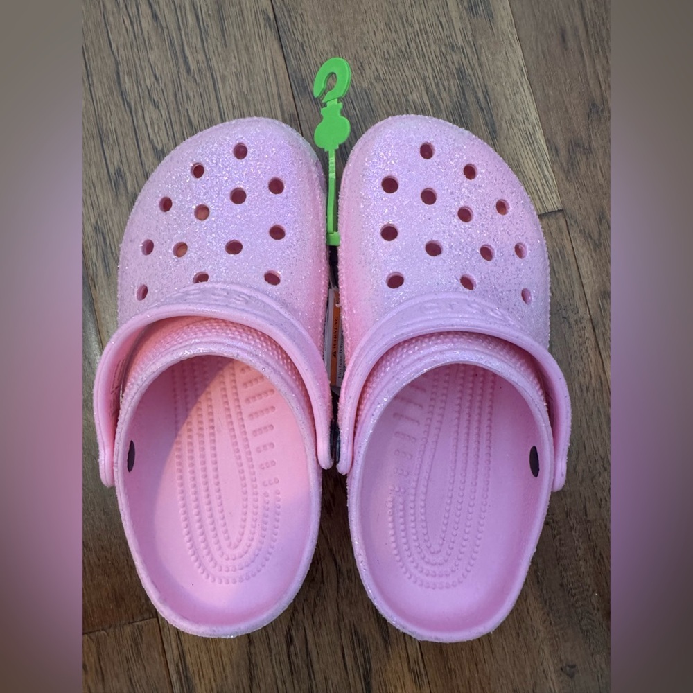Crocs Pink Tweed Glitter Classic Clogs Kids Size J3